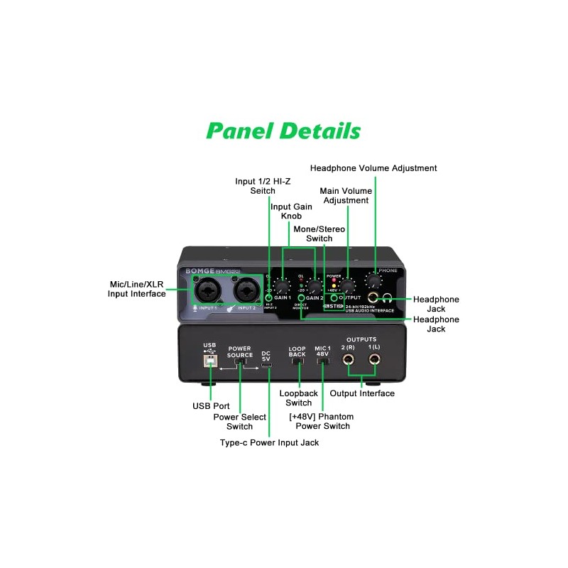 BOMGE Interfaz de audio USB (32 bits/192 kHz) con XLR,