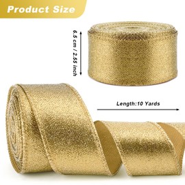 Gold Ribbon for Christmas Tree Gold Christmas Ribbon Wired Glitter Gold Christmas Tree Ribbon Garland 2 1/2 Inch 10 Yards Thick Wired Gold Christmas Ribbon for Tree Gold Ribbon for Gift Wrapping