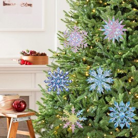 Ginfonr 6 PCS Christmas Tree Ornament, Snowflake Diamond Art Acrylic Hanging Kit for Adult, 5D Xams Double Sided DIY Christmas Indoor Winter Window Decor for Party Home Decorations 4x4 Inch