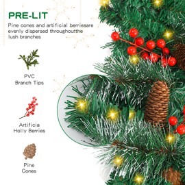 INCIKITI 9FT Christmas Garland Decoration with 50 Warm Led Lights,Pre-Lit Lighted Christmas Garland Decorated with Pine Cones for Xmas Stairs Fireplaces