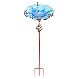 VCUTEKA Outdoor Bird Bath Glass Birdbath Garden Bird Feeder with Metal Stake Blue