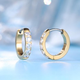 Limerencia Titanium Hoop Earrings, 8-12 mm Lightweight Hypoallergenic Medical Hoop Earrings with Shiny Zirconia for Men and Women, Titanium