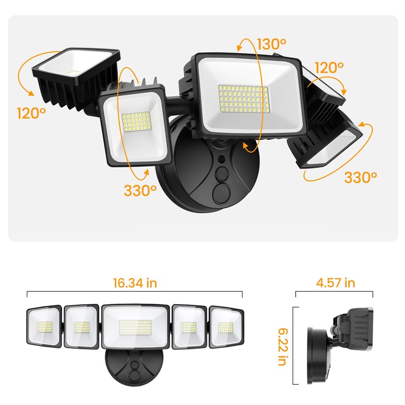 Onforu 15000lm LED Flood Lights Outdoor, 5 Adjustable Heads, Switch