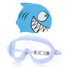 YLKJSWIM Kids Swim Goggles with Silicone Swim Cap, Swimming Goggles Cap Set for Kids 3-8, Large Frame Anti-Fog Anti-UV Leaking pool goggles for Boys Girls Youth Toddler