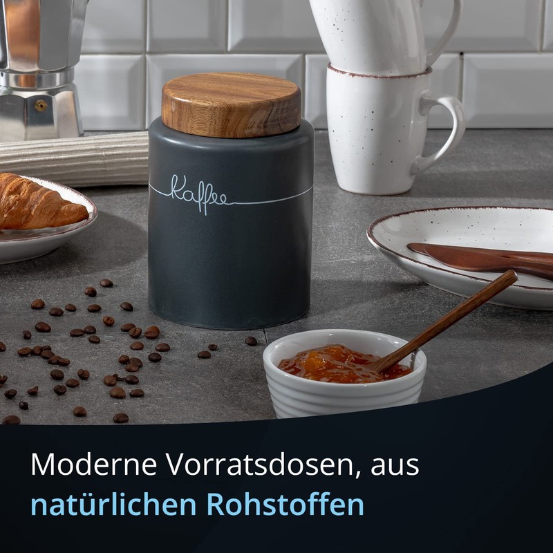 Storage Jars Set Ceramic Anthracite Wood Lid Coffee Container Potato