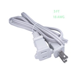 5 FT Extension Cord, White 2 Prong Power Cord Cable,Small Short 18 AWG Power Cable, US Male Female Extension Cords for Nema 1-15P to 1-15R, Used for Indoor,Home,Office,Lights