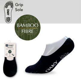 DAKY Bamboo Socks for Men Women - 3 Pairs No Show Secret Socks, Non-Slip Grip Slipper Socks (Tawafeez Invisibles, Large, Black)