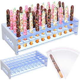 Funnymoom Pretzel Rod Holder and 100 Pcs Clear Pretzel Rod Bags Plastic Pretzel Sticks Holder Pretzel Rod Stand Holders up to 40 Pretzel Rods for Christmas Wedding Birthday Treat Parties