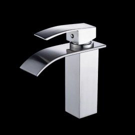 Modern Luxury 1-Hole Brushed Nickel Bathroom Faucet Anti-Rust Waterfall Basin Faucet with Brass Body and Contemporary DesignColor: 114-11N, Surface Finishing: Stainless Steel