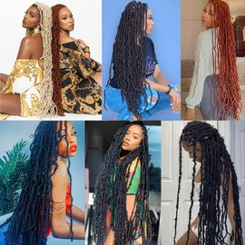 Leeven 36 Inch Brown Distressed Soft Locs Crochet Hair 7 Packs Pre-looped Long Faux Locs Crochet Braids Hair 14Strands/Pack Messy Goddess Locs Crochet Hair For Women 27#