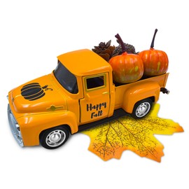 Pumpkin Autumn Decoration, Autumn Farm Truck Decor, Vintage Truck Tiered Tray Autumn Decoration with Artificial Pumpkins, Acorn, Pine Cones, Maple Leaf for Kitchen, Thanksgiving, Autumn Decoration