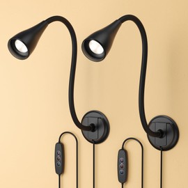 Book Light for Reading at Night in Bed, Wall Mount Reading Light for Bedside,Headboard, Eye Care LED, 5 Color & Brightness Dimmable, Flexible Gosseneck, 2 Pack