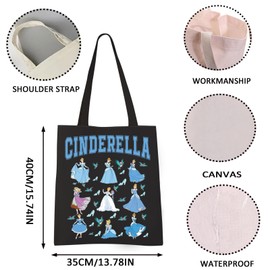 Fairy Tale Princess Gift Princess Cin-derella Tote Bag For Friend Sister Glass Slipper Gift(BLK-CINDERELLA tote CA)