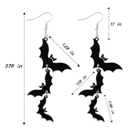 Halloween Bat Dangle Earrings – Black Triple Bat Drop Jewelry for Spooky Party & Costume Accessories