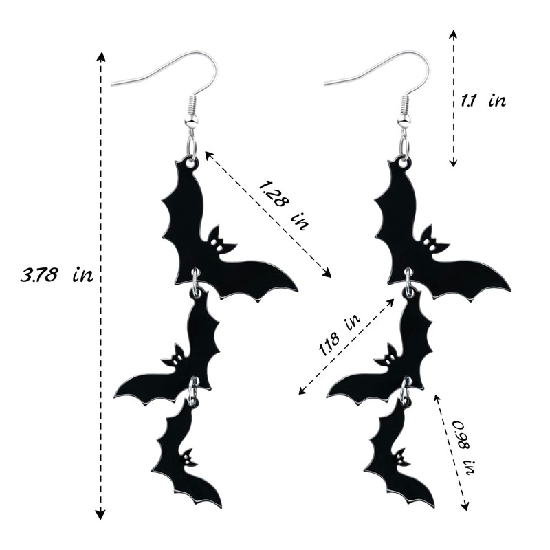 Halloween Bat Dangle Earrings – Black Triple Bat Drop Jewelry