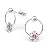 Flower Hoop Dangling Earrings with Crystal Stones - 925 Sterling