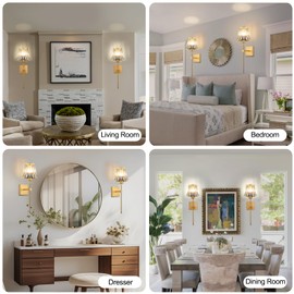 Battery Operated Crystal Wall Sconces Set of 2,Gold Rechargeable Wireless Wall Sconces with USB Dimmable 15 Colors Modes Led Wall Lights, Wall Lamp for Bedroom Living Room Entryway ,2 Bulbs Included