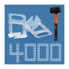 Tile Leveling System 1/8" Spacers Tile Leveler Clips DIY Tile Leveler Spacers 4000 Pcs and Tools Harden Rubber Mallet Hammer 16 oz for Professional Ceramic Tile and Stone Installation