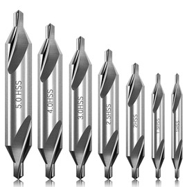 HaoTrade 7 Pieces Center Drill Bits Set, M2 High Speed Steel 60-Degree Angle Center Drill Bits Kit, Countersink Tools for Lathe Metalworking, 1mm/1.5mm/2mm/2.5mm/3mm/4mm/5mm