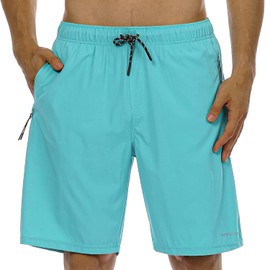 HODOSPORTS - Bañador sin forro para hombre, de secado rápido, de 9 pulgadas, con bolsillos con cierre, para hombre, sin líneas, Lago verde, M