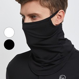 1+1 Ice Mesh UV Protection Face & Neck Cover for Summer Hiking, Golf, Fishing, Multi-purpose Sports Scarf Black/White