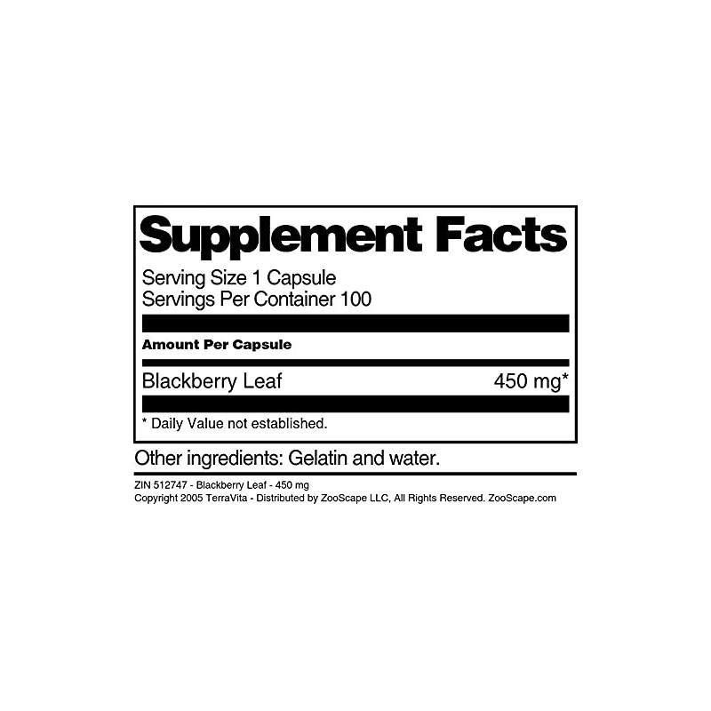 BlackBerry Leaf - 450 mg (100 Capsules, ZIN: 512747)