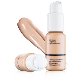 Matte Full Coverage Liquid Foundation - Lightweight & Flawless Oil Control Foundation Makeup, Long-Wearing & Waterproof, Vegan & Cruelty Free, 1 Fl Oz (#102 Nude)