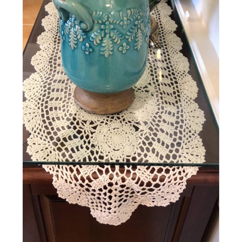 Damanni Oval Cotton Handmade Crochet Lace Table Runner Doilies Dresser