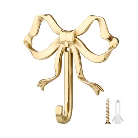 Bow Wall Hooks, 6.7x6.6cm Decorative Bow Knot Hooks Brass Purse Hanger Holder Coat Rack Wall Mount Gold Wall Hooks Vintage Wall Hooks for Hanging Coats Keys Hats Towels Bags Umbrella