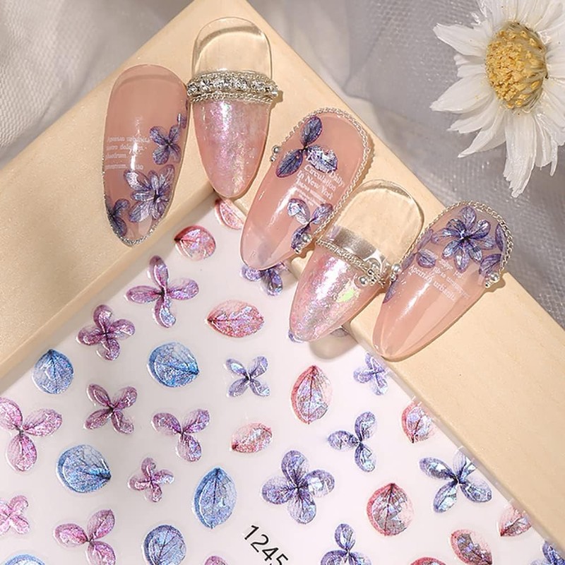 Chisafly Nail Stickers, Flowers, Hydrangea, Petals, Flower Nail Stickers, Colorful,