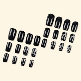 ＴＩＺＹＦＦ Press on Nails, Black Leopard Print Fake Nails, Artificial Nails for Women and Girls -24 pcs