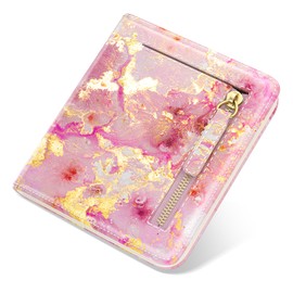 TMOODEL Small Wallet Women, Cute Marble Credit Card Holder for Women, Leather Billfold Slim Card Holder Wallets for Travel, Thin Bifold Pocket Mini Coin Purse, Pink Gold