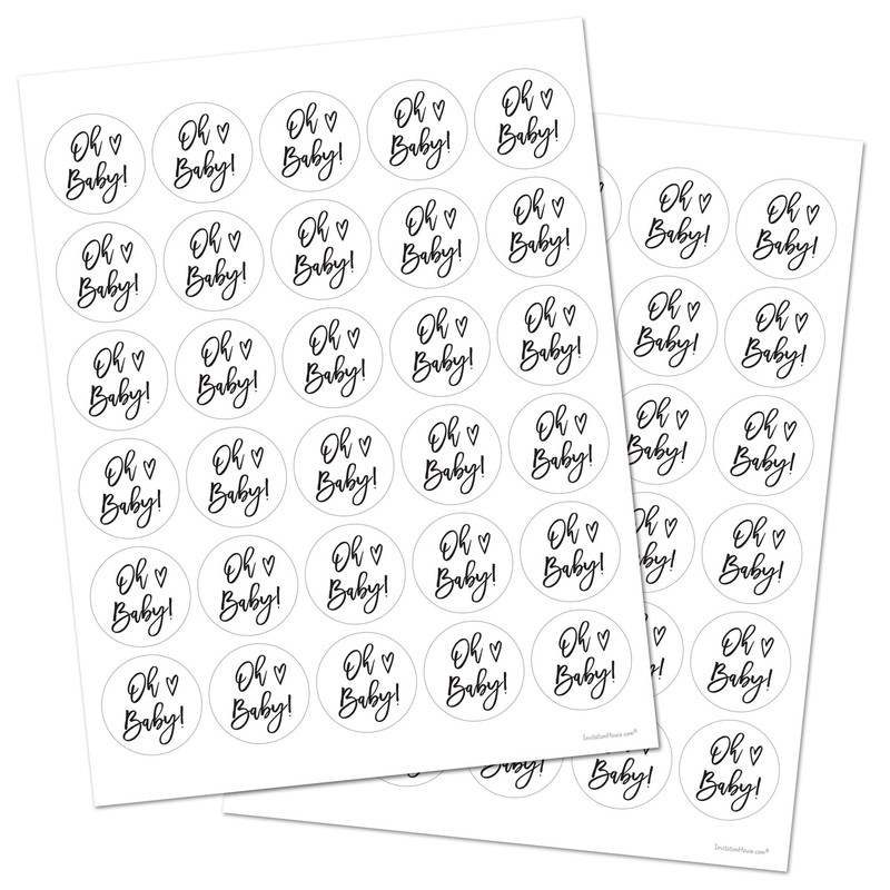 1.5" Round Oh Baby Stickers - Set of 60 (Black)