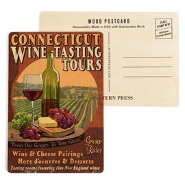 Connecticut, Wine Tours Vintage Sign (4x6 Birch Wood Postcards, 2-Pack Stationary, Rustic Home Wall Decor)