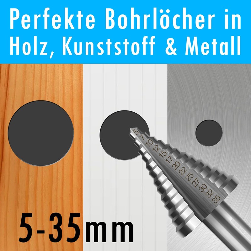 Step Drill Bit 5-35 mm Made of HSS4241 High-Speed Steel
