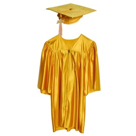 Happy Graduates Small Gold Shiny Child Graduation Cap, Gown, Tassel and 2025 Charm Set, Kindergarten Graduation Cap And Gown Set, For Kids And Preschool