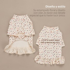 ESQUIMAL Playera Camiseta con Olán para Perro Ropa Térmica Mascota (Flores Beige, Chico)