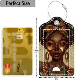 Bvkilrvc 2 Pcs Luggage Tag for Suitcase, Black Girl Blonde Unique Leather Suitcase Tags with Full Privacy Cover Stainless Steel Loop for Women Men Travel Baggage Bag Backpack