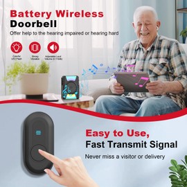 CallToU Hearing Impaired Doorbell, Waterproof Door Chime Kit 1000ft Wireless Door Bell Chimes with Mute Vibration & Flash Light 2 Push Buttons + 4 Portable Receivers for Home/Elderly/Senior/Patient