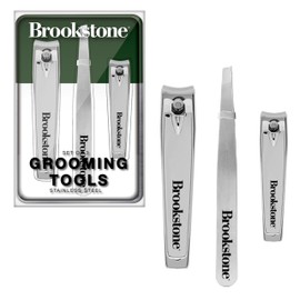 Brookstone Nail Clippers Set - Premium Stainless Steel Nail Clipper and Nail Cutter with Non-Slip Grip, Includes Case and Tweezer, Two Nail Clippers for Precision Grooming (Silver)