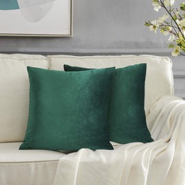 GIGIZAZA Velvet Green Cushion Covers 20 x 20 Inches Square Soft Decorative Throw Pillow Covers Cases 50x50cm for Sofa Bedroom Living room，Set of 4