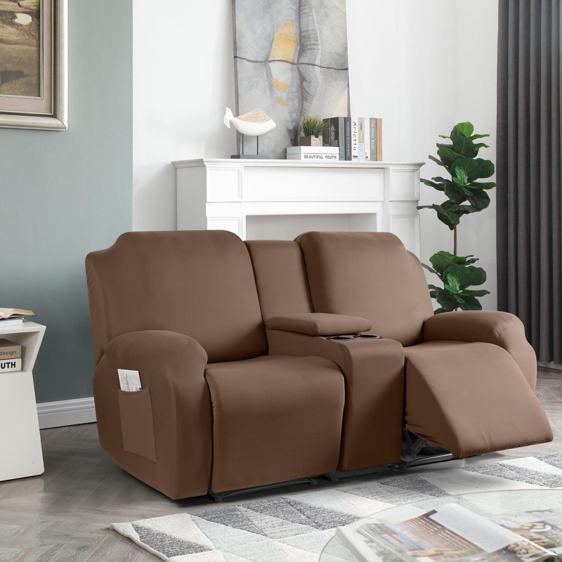 TAOCOCO Reclining Loveseat with Middle Console Slipcover, 4 Piece Polyester