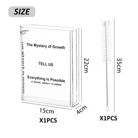 1 Book Vase and 1 Brush Bookcase Decoration Tulip Vase Decorative Aesthetic Elegant Decor Accessories (Transparent)