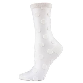 MeMoi Women's Polka Dot Sheer Crew Socks Winter White One Size