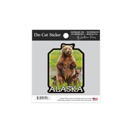 Die Cut Sticker Alaska, Grizzly Bear and Cubs, Contour Vinyl Sticker 1 to 3 inches (Waterproof Decal for Cars, Water Bottles, Laptops, Coolers), Small