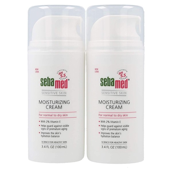 Sebamed Moisturizing Face Cream with Pump for Sensitive Skin Antioxidant pH 5.5 Vitamin E Hypoallergenic 3.4 Fluid Ounces (100mL) Ultra Hydrating Dermatologist Recommended Moisturizer (Pack of 2)