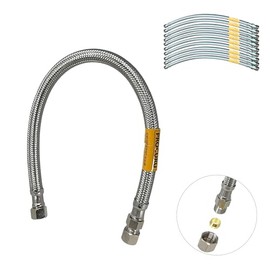 PROCURU 10-Pack 12-Inch Faucet Supply Extension, 3/8 OD Comp (Male) x 3/8 Comp (Female), Stainless Steel Braided Faucet Connetor Hose, Certified Safe (9SFD12-10P)