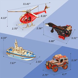 Vileafy 3D Wooden Puzzles for Kids Ages 8-10 Years Old, Art Craft Party Favors- Helicopter, Fighter, Lifeboat, Jeep, Individually Wrapped Great Gifts for Boys Birthday and Festival