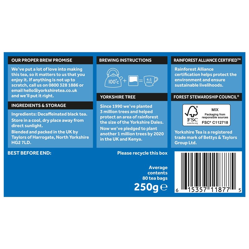 Yorkshire Tea Decaffeinated Tea Bags 250 g (Pack of 5)