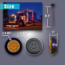 AatSol 2-inch Amber Led Trailer Lights 2pcs-Pack Round Marker Light Kits w/Plugs & Grommets Waterproof 9 Diodes Tail Lighting for 12V Trucks Boat Submersible